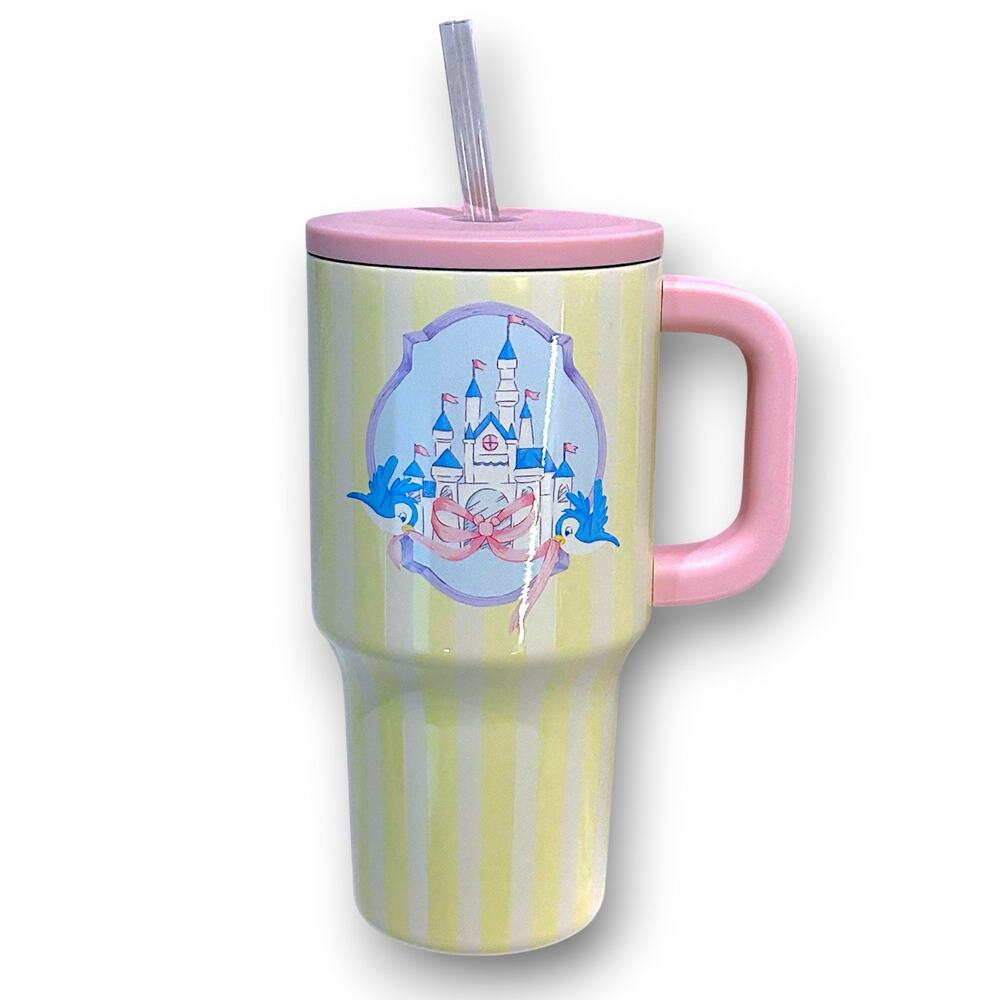 Disney Parks 2026 Cinderella Castle Pink Bow Metal Tumbler Cup 22oz New
